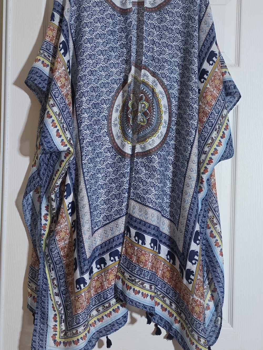 Bohemian Blue Patterned Coverup with Elephant Motif